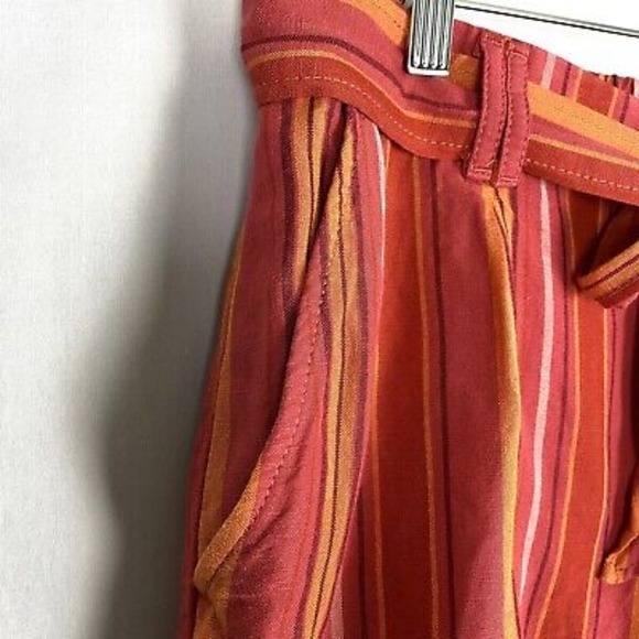 LOFT Womens Orange Striped Linen Blend High Waist Shorts Large‎ Tie Belt Pockets - Picture 4 of 7